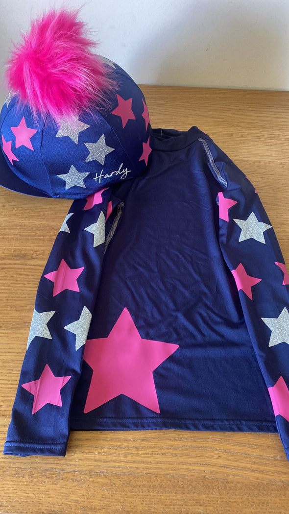 Personalised Big Star On Left Body And Stars Cross Country Base Layer And Hat Cover