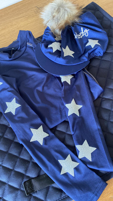 GGGear Cross Country Base Layer/Silk – Royal Blue With Silver Scattered Stars (Adult, UK Made)